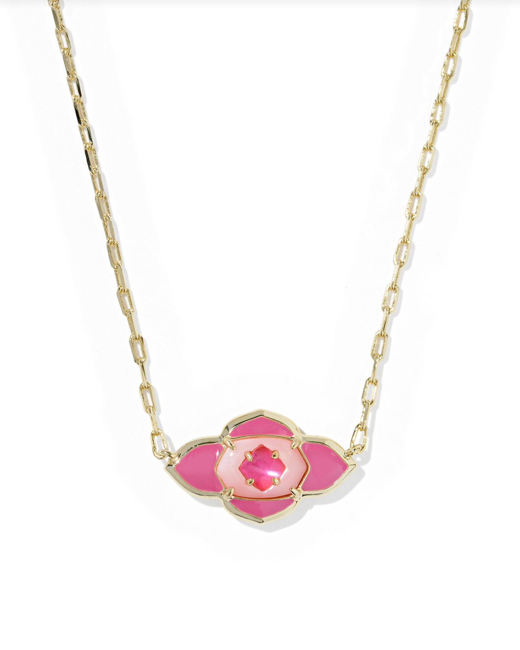 Abbie Gold Hot Pink Medallion Short Pendant Necklace