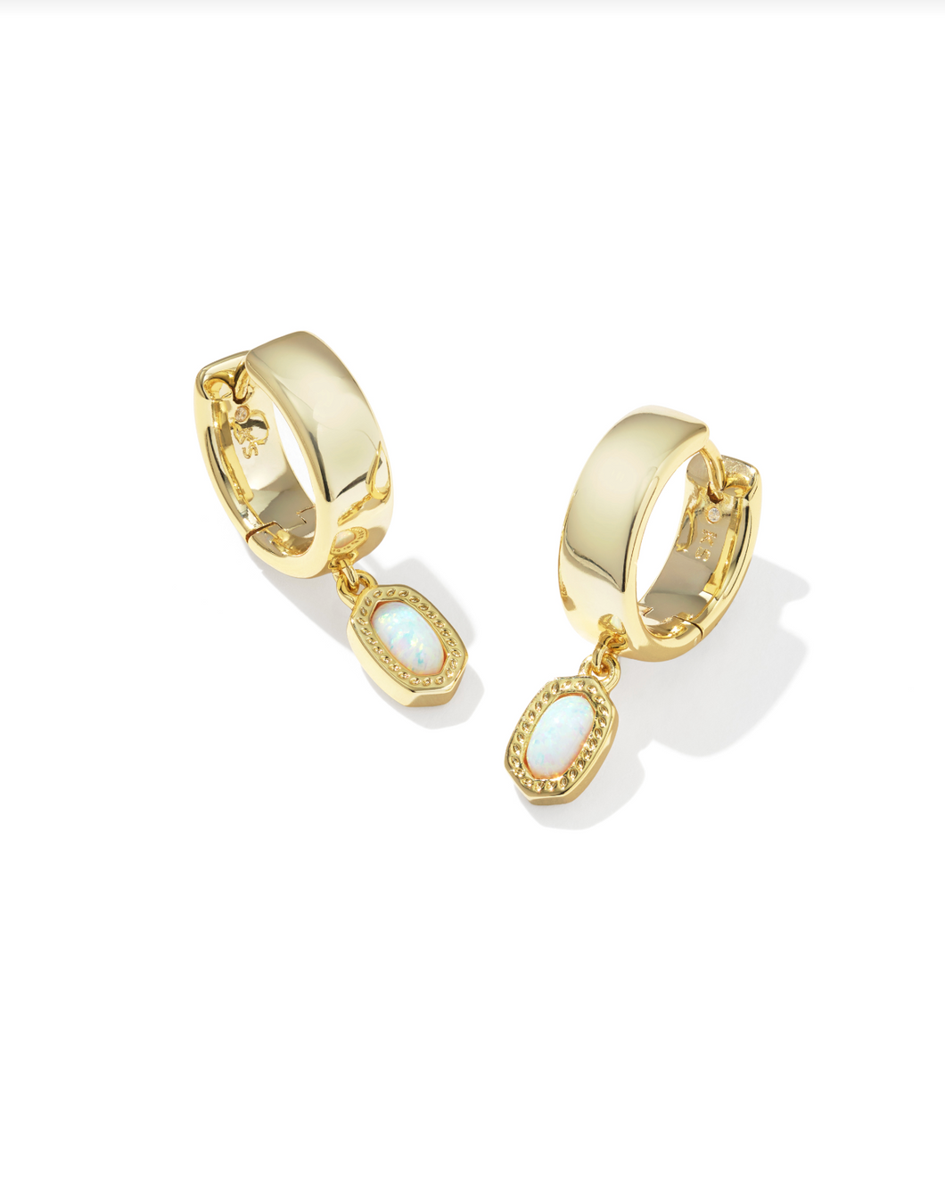 Mini Ellie Gold Wide Huggie Earring-White Opal