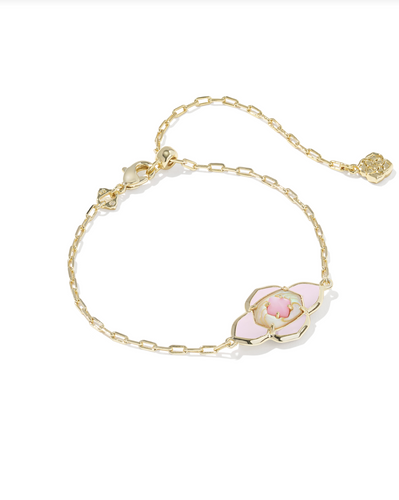Abbie Gold Pink Medallion Delicate Chain Bracelet