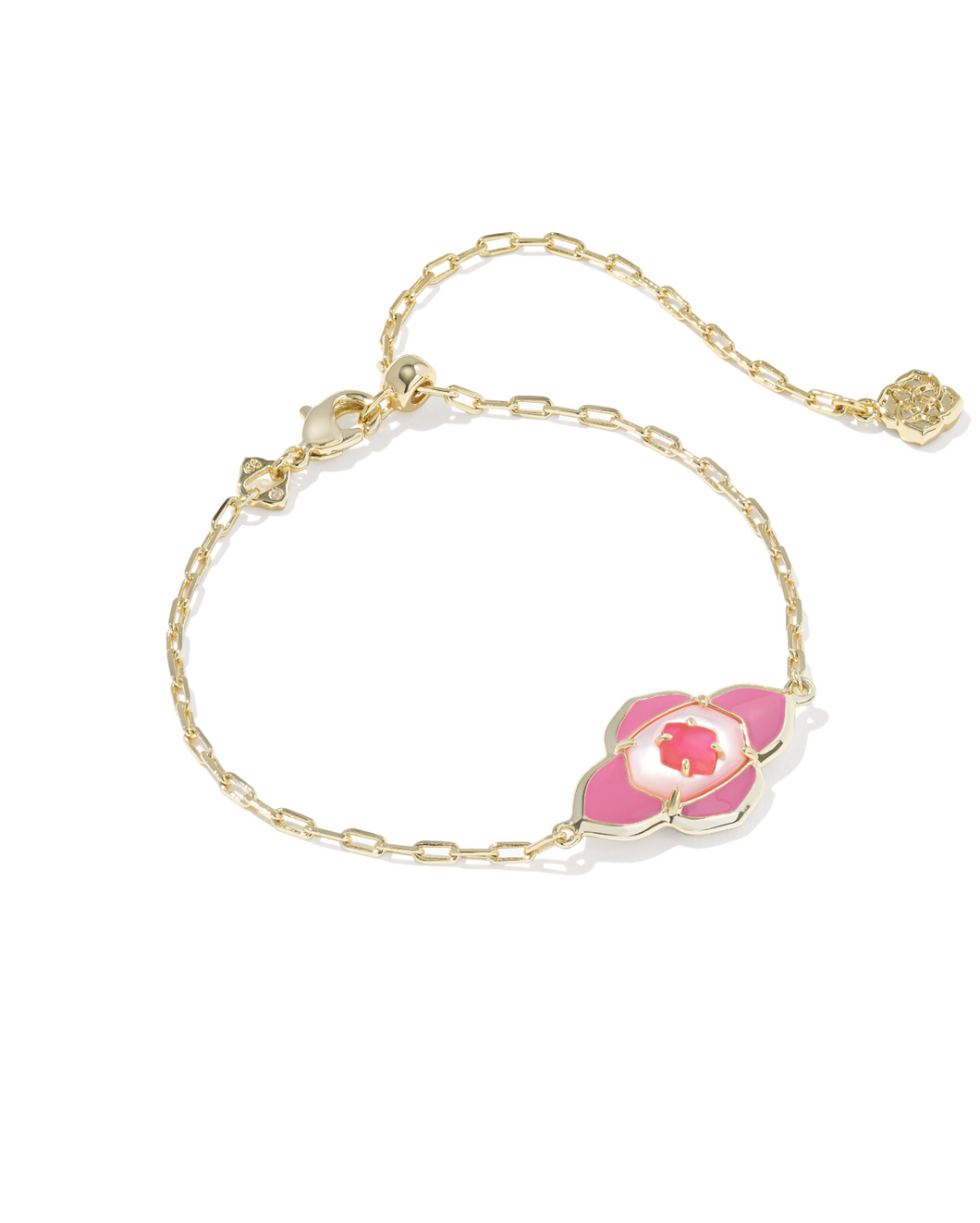 Abbie Gold Hot Pink Medallion Delicate Chain Bracelet