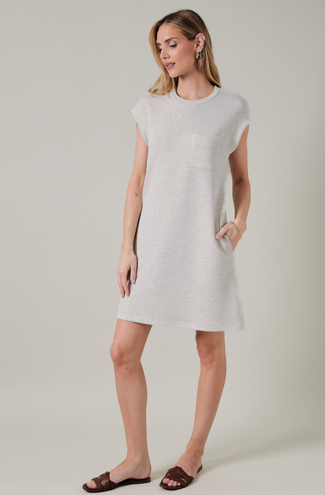 Crew Neck Cap Sleeve Mini Dress
