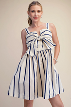 V-Neck Tie Front Stripe Mini Dress