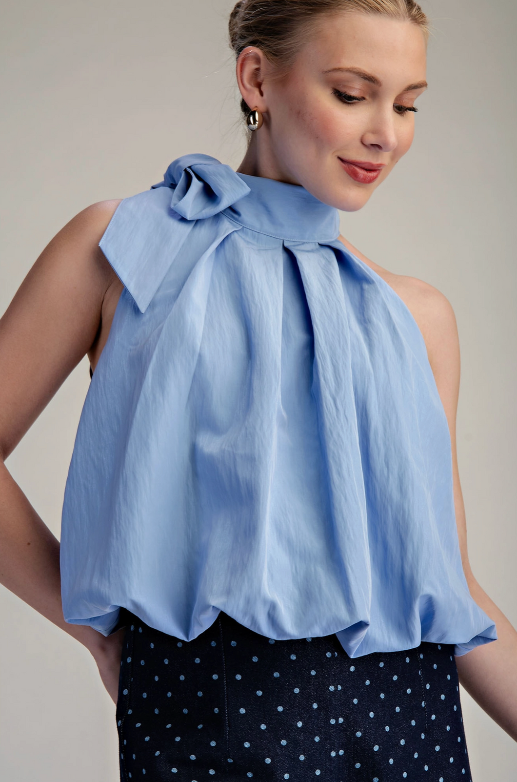High Neck Tie Wrap Sleeveless Top