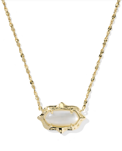 Elisa Gold Scallop Frame Short Pendant Necklace-Mother of Pearl