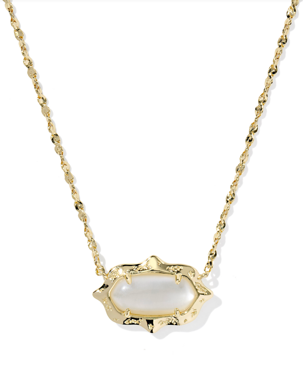 Elisa Gold Scallop Frame Short Pendant Necklace-Mother of Pearl