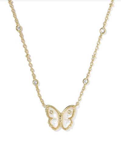 Cailey Butterfly Gold Ivory Short Pendant Necklace