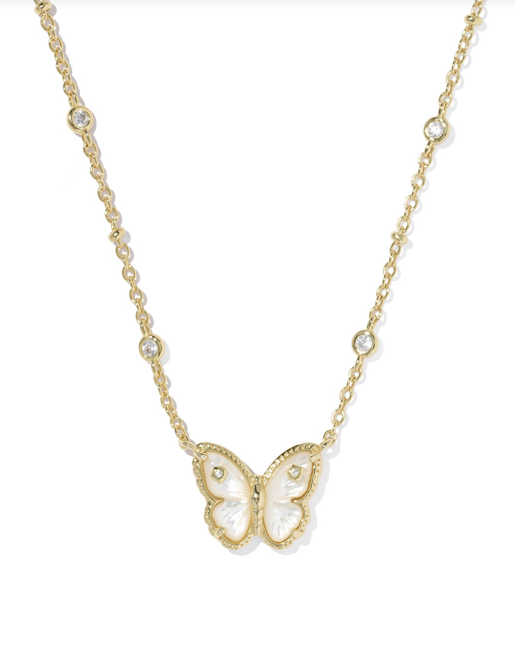Cailey Butterfly Gold Ivory Short Pendant Necklace