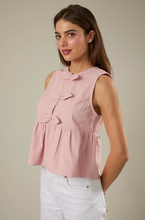 Round Neck Sleeveless Bow Twill Top