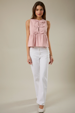 Round Neck Sleeveless Bow Twill Top