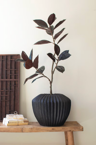 Short Black Stone Fluted Urn