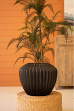 Short Black Stone Fluted Urn