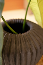Short Black Stone Fluted Urn