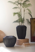 Tall Black Stone Fluted Urn