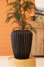 Tall Black Stone Fluted Urn