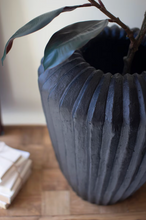 Tall Black Stone Fluted Urn