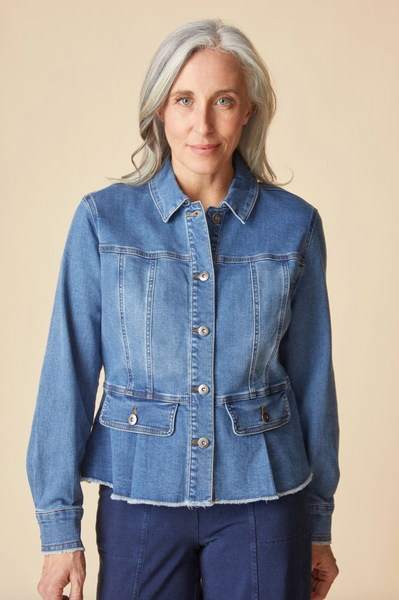 Stretch Medium Denim Peplum Jacket