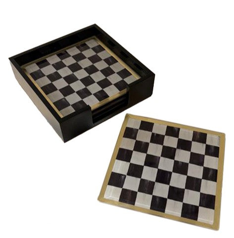 Courtly Check Glass Coasters, Set of 4