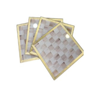Mocha Check Glass Coasters, Set of 4