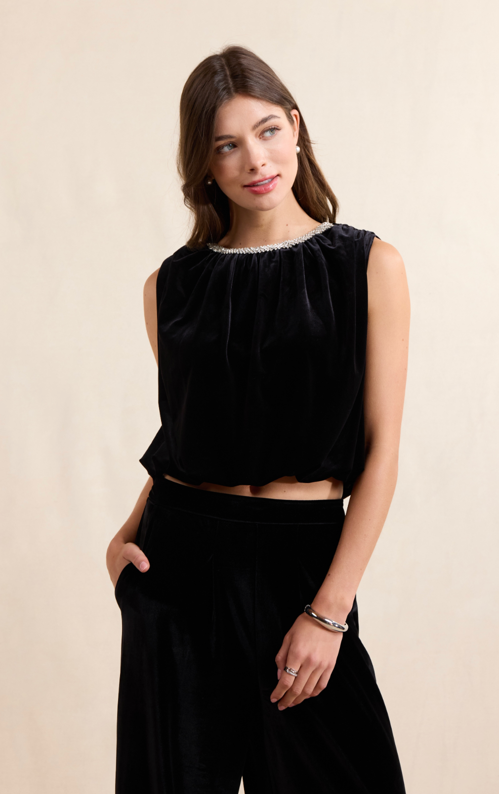 Velvet Hour Embellished Bubble Top