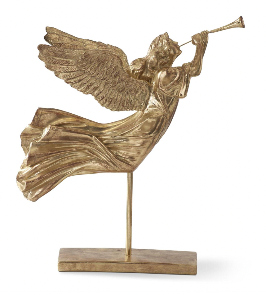 Gold Resin Flying Angel with Trumpet