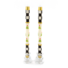 Christmas Tree Dinner Candles-Check Bands, Set of 2