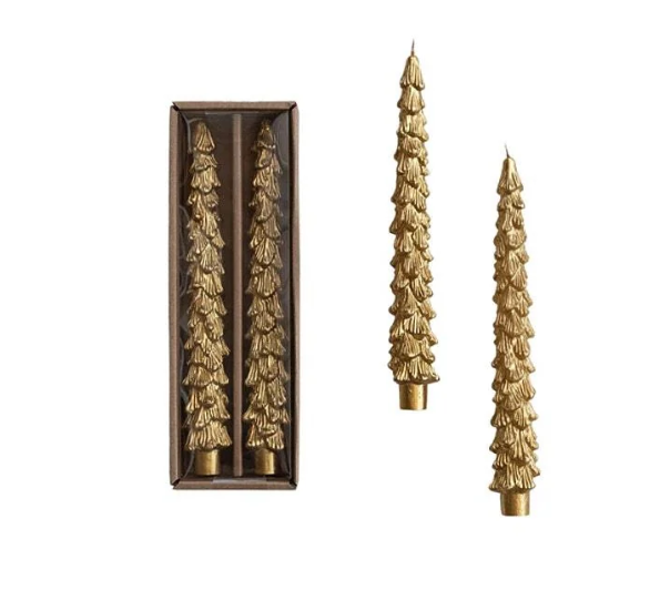 Gold Tree Tapered Candles, Set of 2