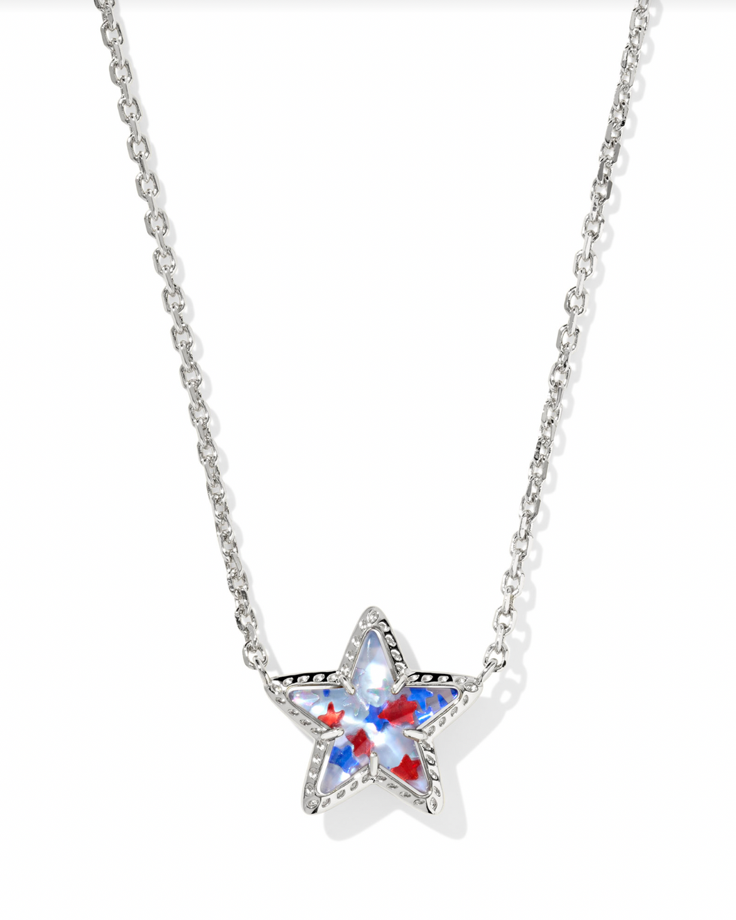 Cassidy Silver Red White Blue Short Pendant Necklace