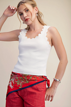 Scallop Scoop Neck Sleeveless Knit Top