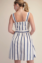 V-Neck Tie Front Stripe Mini Dress