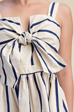 V-Neck Tie Front Stripe Mini Dress