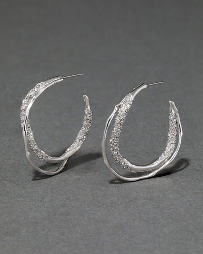 Solanales Silver Crystal Twist Hoop Earring