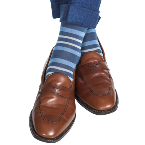 Blue Ash Double Stripe Mid Calf Sock