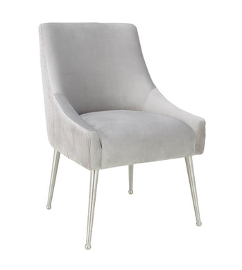 BEATRIX PLEATED LIGHT GREY VELVET DINING CHAIR WITH SILVER LEGS