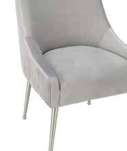 BEATRIX PLEATED LIGHT GREY VELVET DINING CHAIR WITH SILVER LEGS