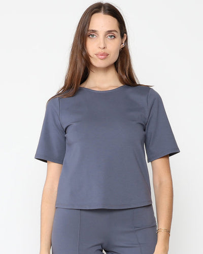 Ponte Knit Short Sleeve Extended Top