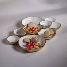 Cluster of Nine Round Serving Bowls-Gold/White