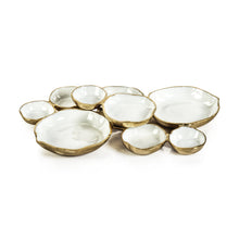 Cluster of Nine Round Serving Bowls-Gold/White