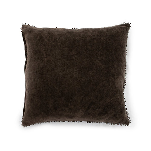 Truffle Velvet Pom Pillow 22x22