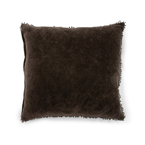 Truffle Velvet Pom Pillow 22x22