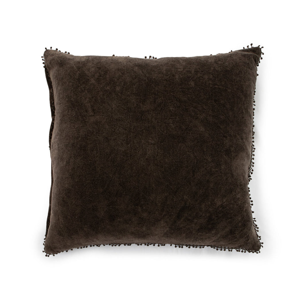 Truffle Velvet Pom Pillow 22x22