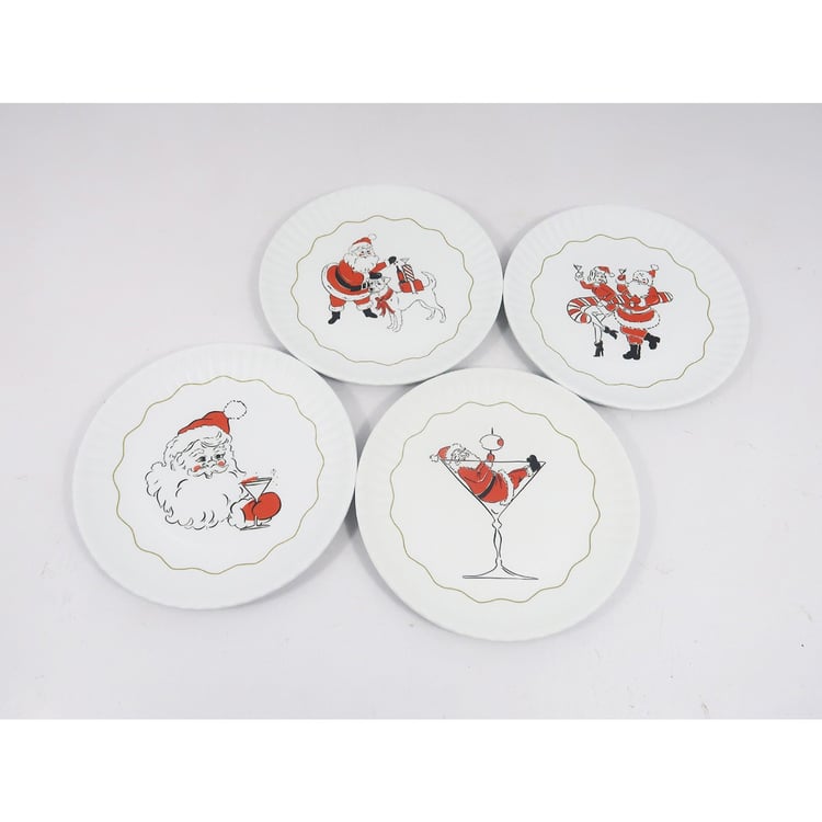 Santa in Martini Glass Scalloped Plate