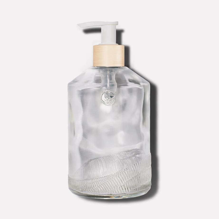 Empty Glass Bottle Clear, White Pump