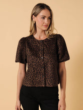 Round Neck Half Puff Sleeve Button Up Top