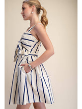 V-Neck Tie Front Stripe Mini Dress