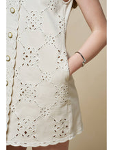 Pattern Embroidery Button Down Mini Shift Dress