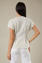 Crew Neck Cap Sleeve Pleated Top