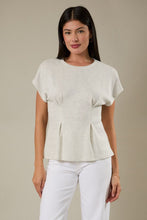 Crew Neck Cap Sleeve Pleated Top