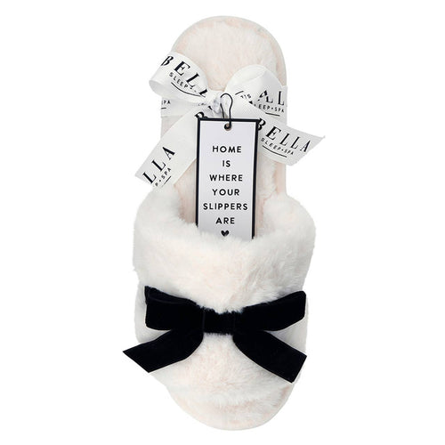 Ivory Plush Velvet Bow Slipper