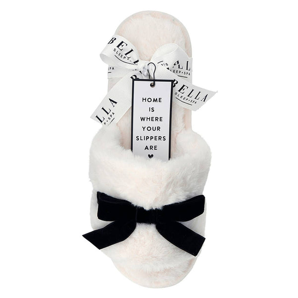 Ivory Plush Velvet Bow Slipper