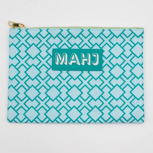 Geometric Green Mahjong Card and Accessory Bag